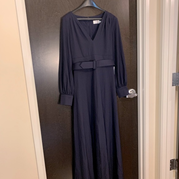 Brand NWT Eliza J Long Sleeve Navy Gown Size 8 - Picture 2 of 7